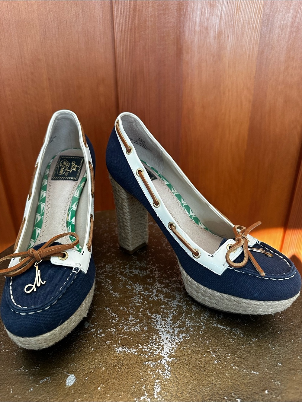Sperry Navy and White Espadrille-Platform Heels